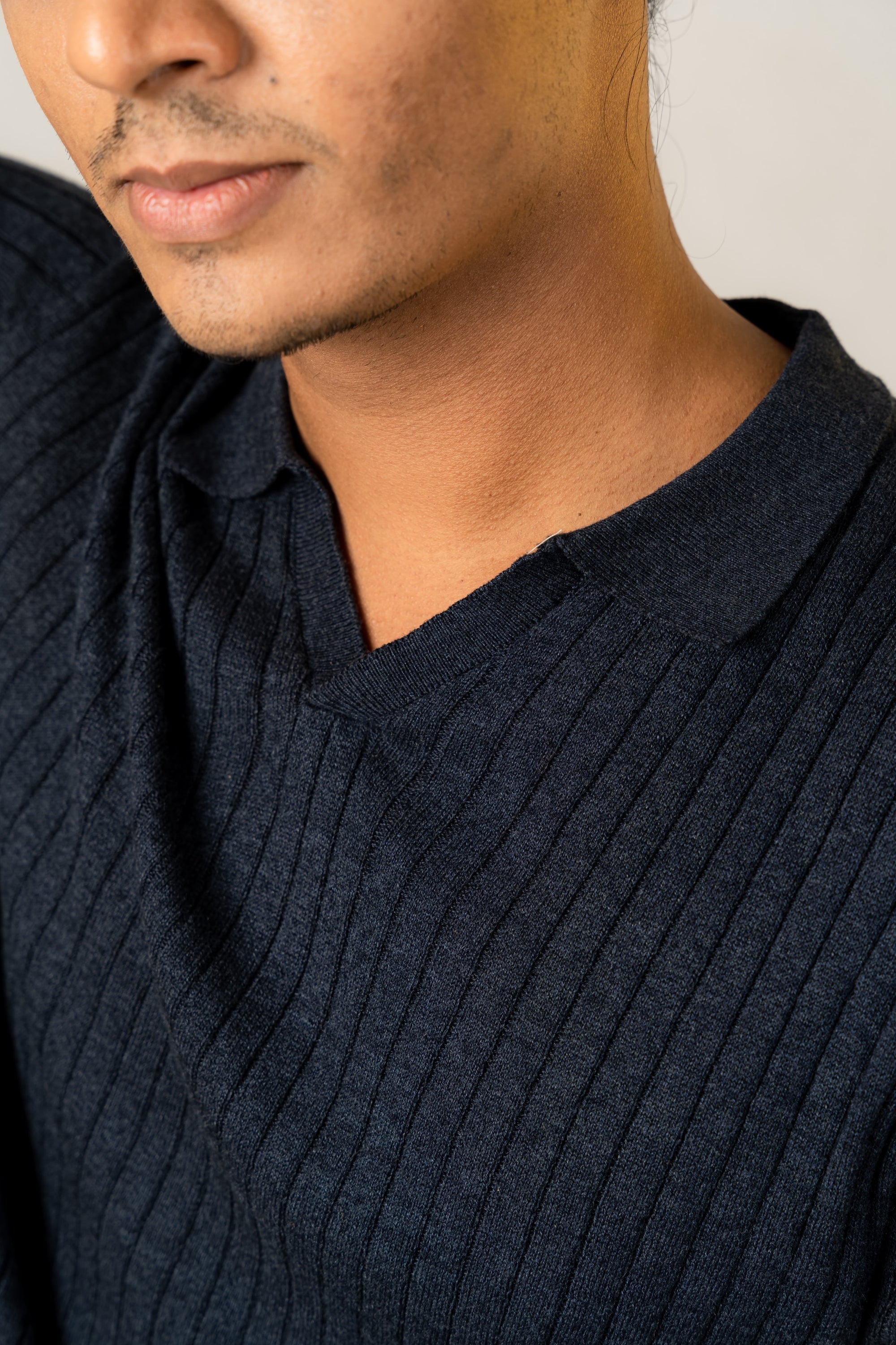 Textured Luxury Knit Polo in Blue Melange