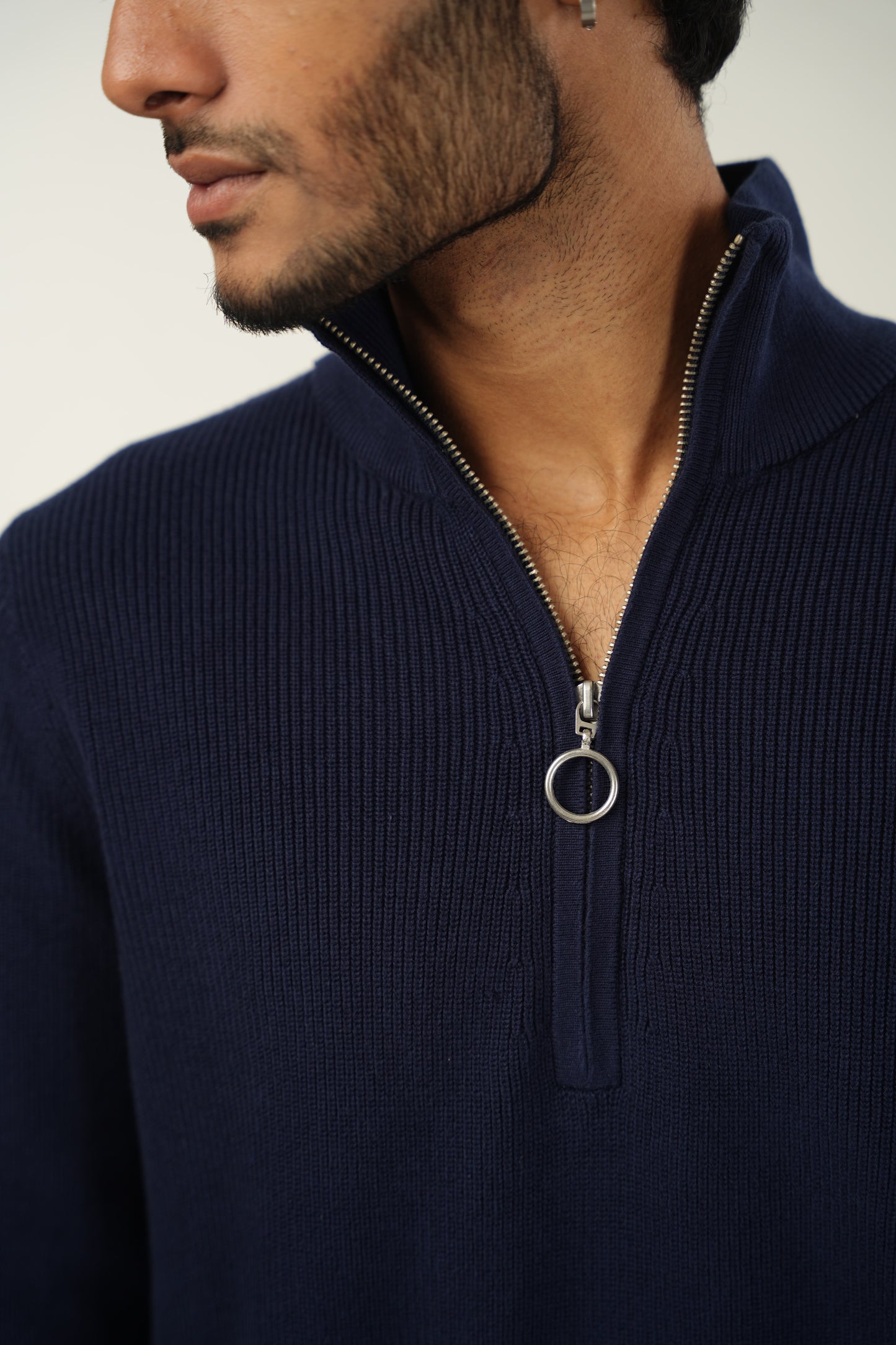 Mock Neck Zipper Sweater in Navy