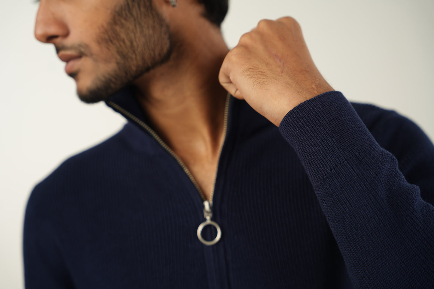 Mock Neck Zipper Sweater in Navy