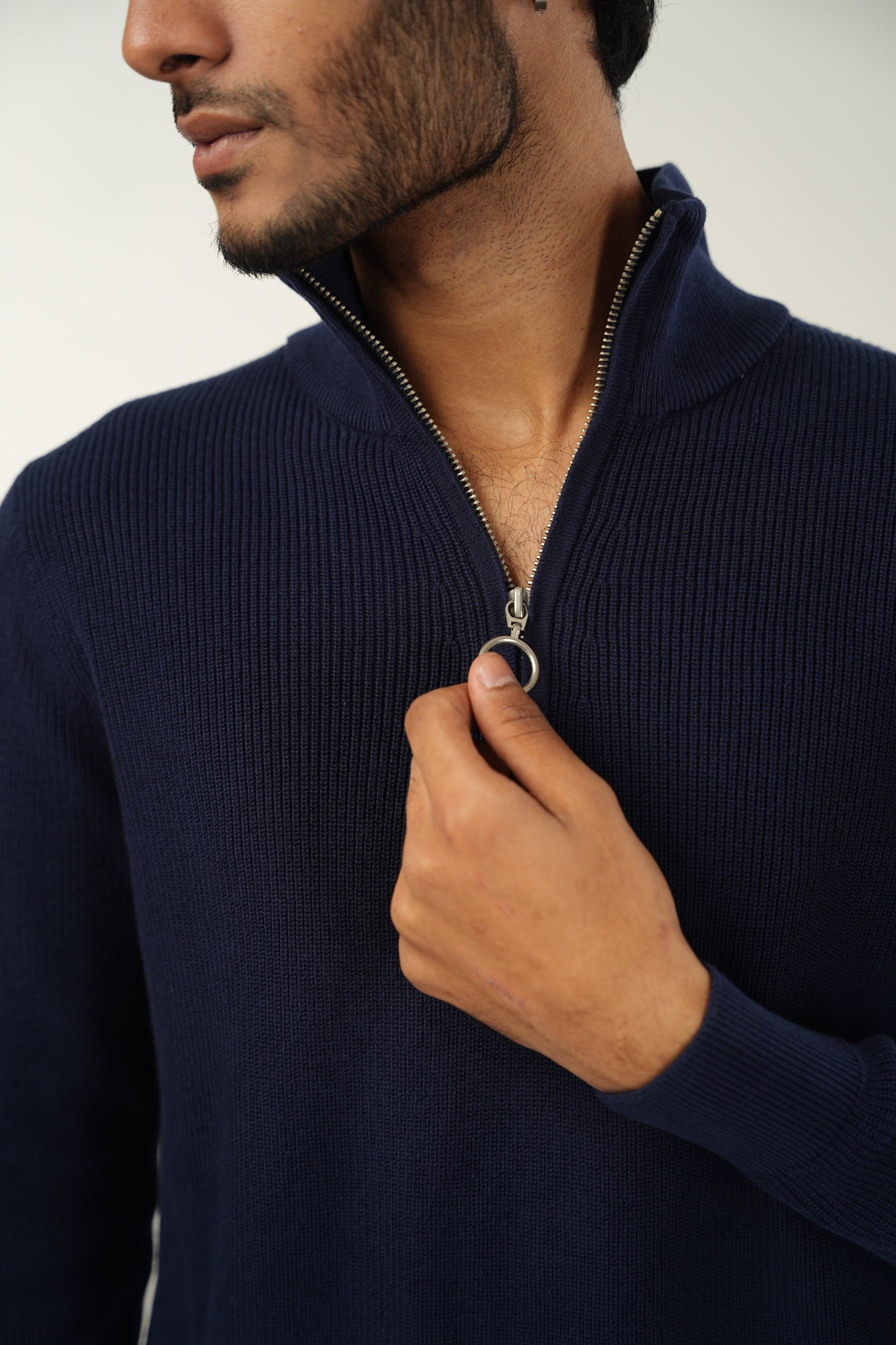 Mock Neck Zipper Sweater in Navy