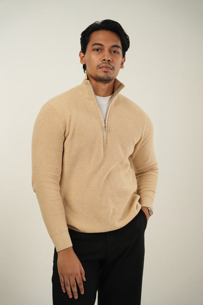 Mock Neck Zipper Sweater in Oatmeal