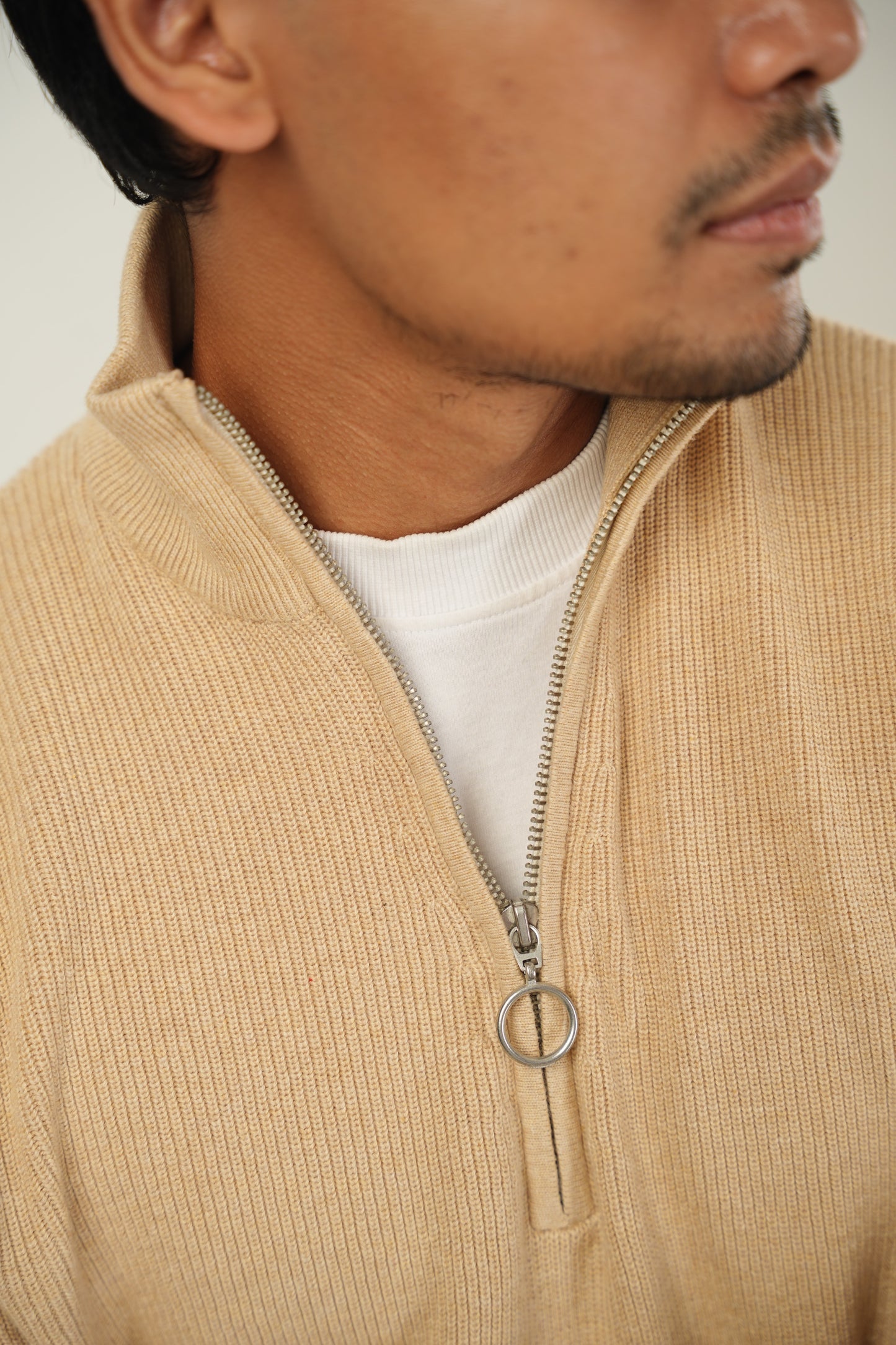 Mock Neck Zipper Sweater in Oatmeal