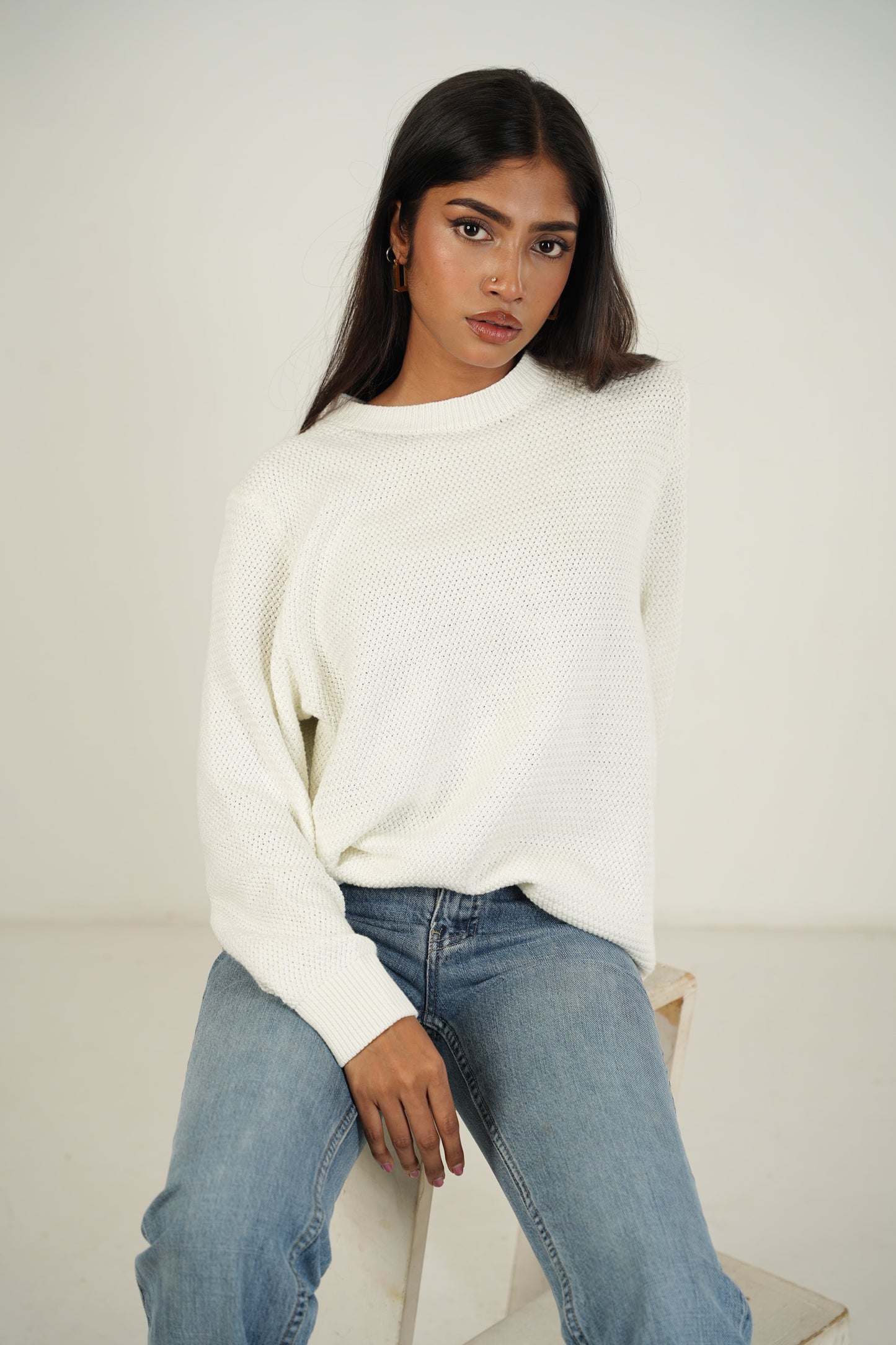 Blanco Waffled Crewneck Sweater