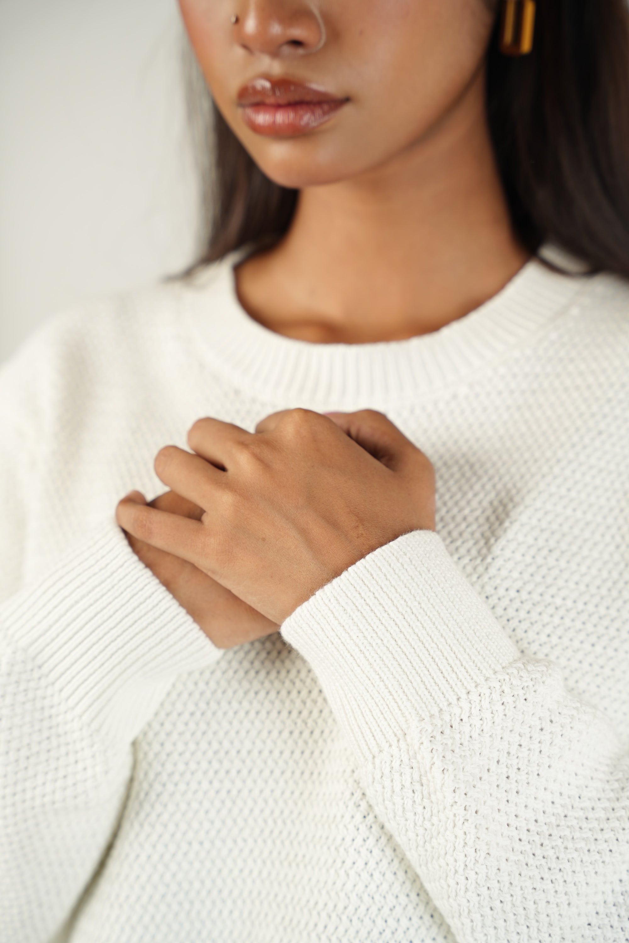 Blanco Waffled Crewneck Sweater