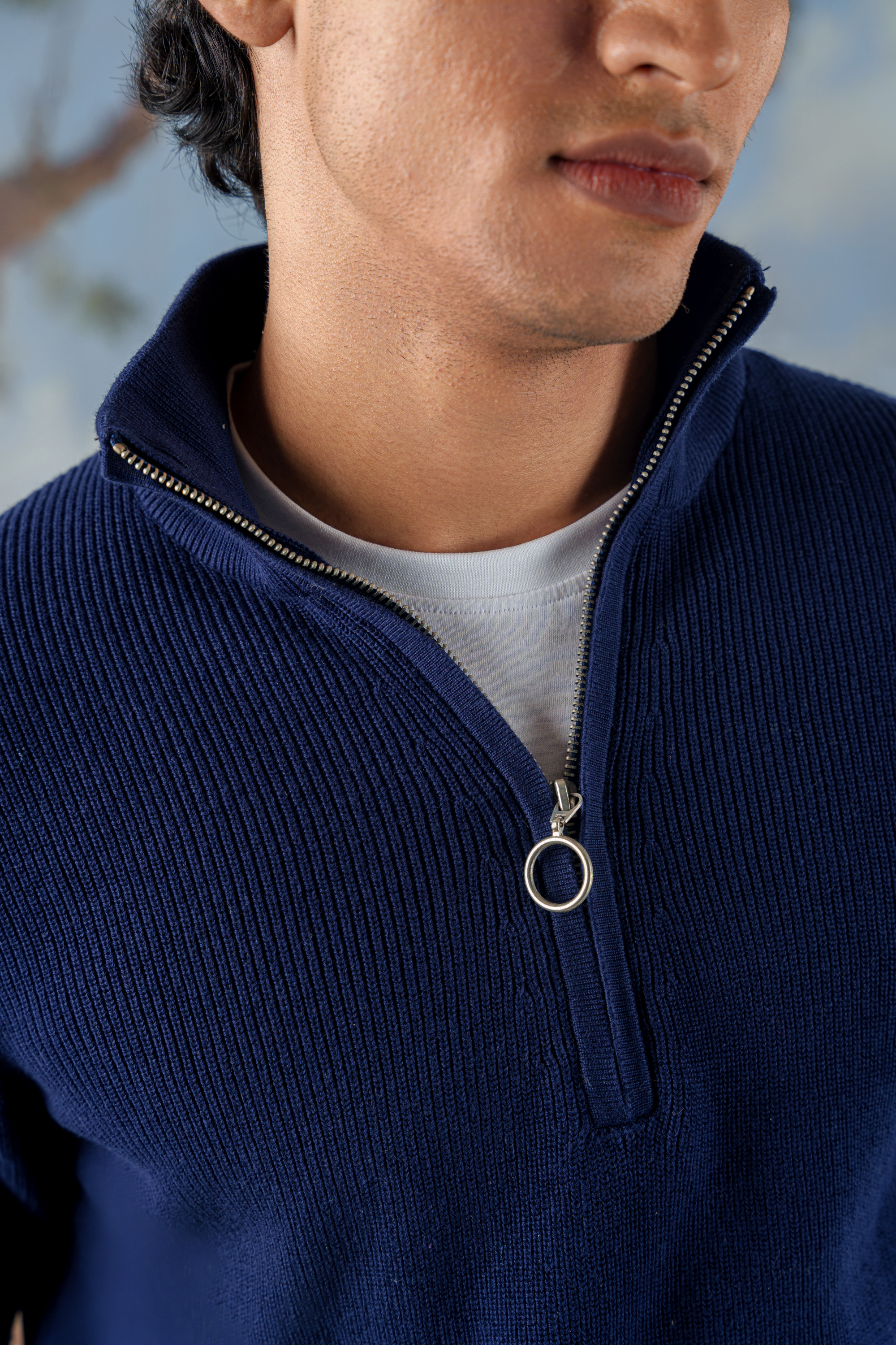 Mock Neck Zipper Sweater in Navy