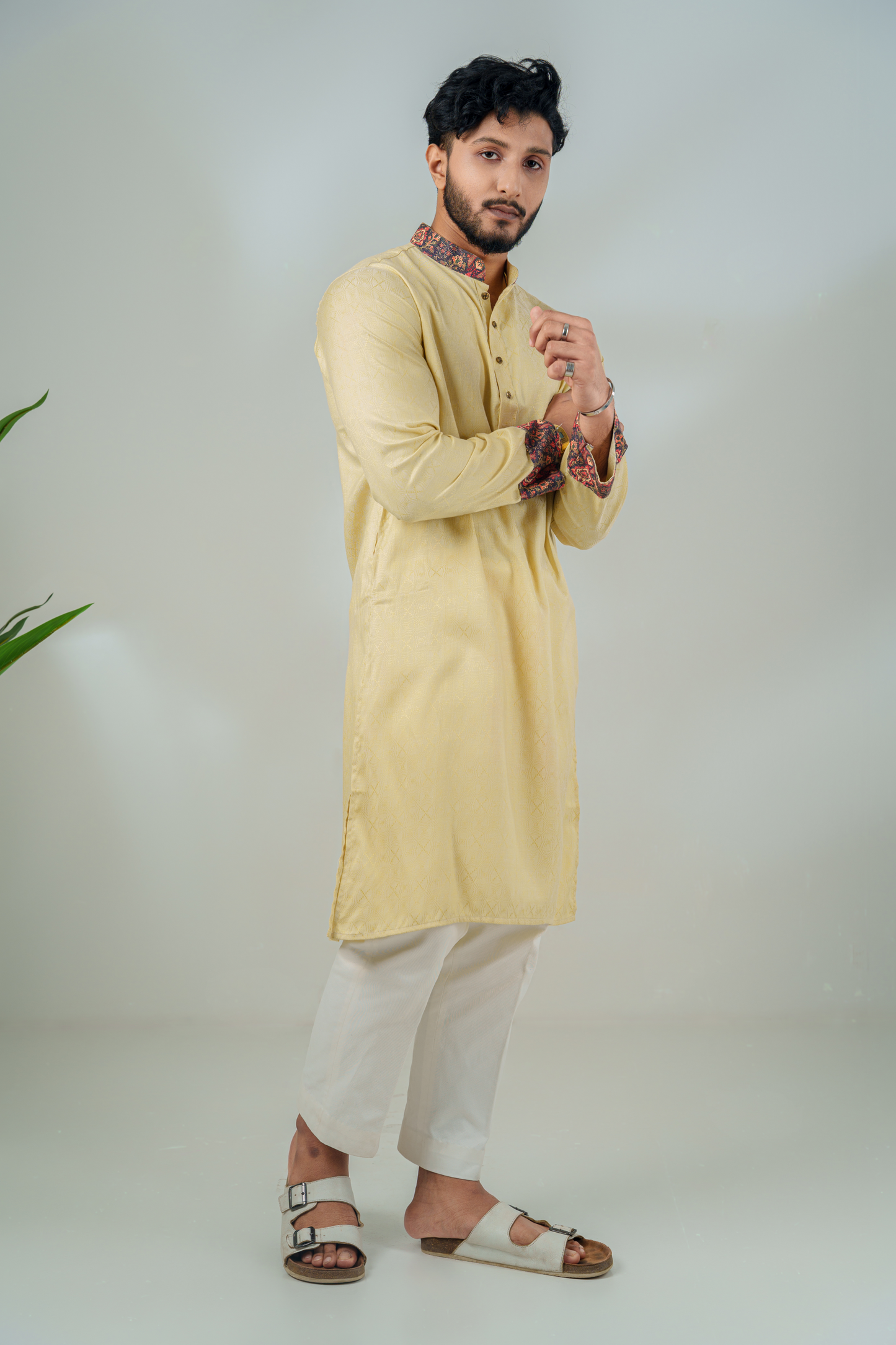 Shahenshah Panjabi in Pale Green Jacquard