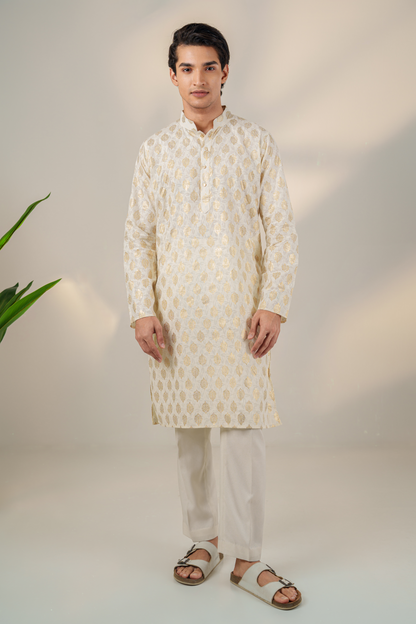 Damask Gold on Ivory Panjabi