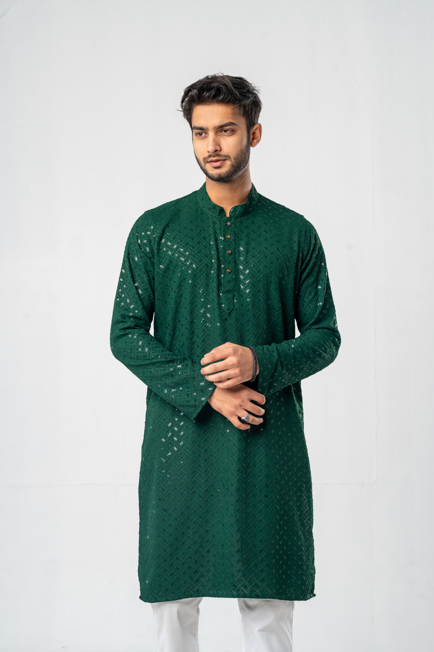 Feisal Embroidered Punjabi in Emerald Green