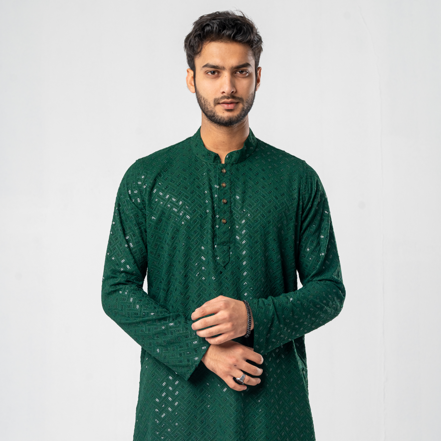 Feisal Embroidered Punjabi in Emerald Green