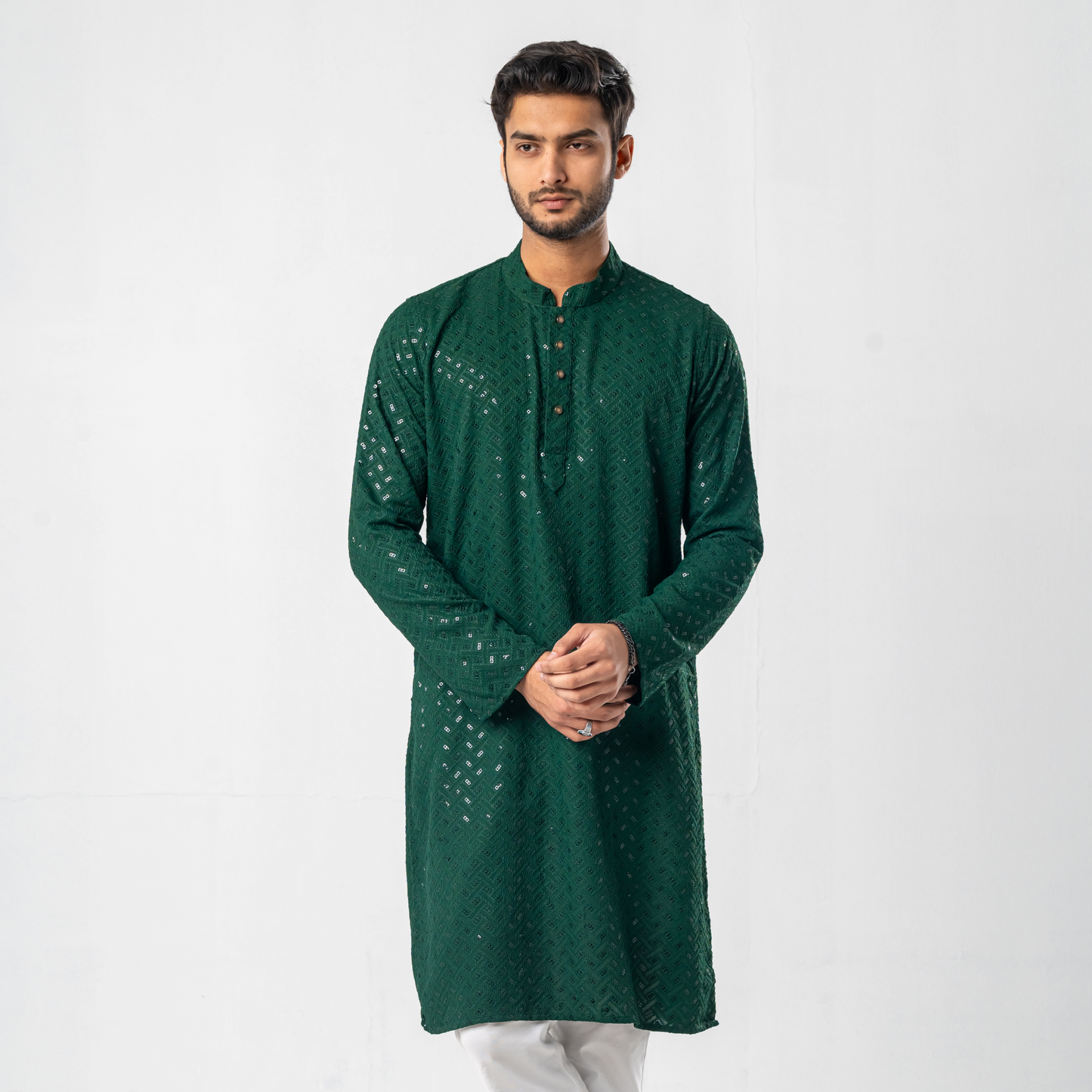 Feisal Embroidered Punjabi in Emerald Green