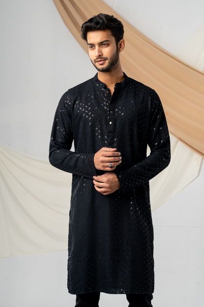 Feisal Embroidered  Punjabi in Jet Black