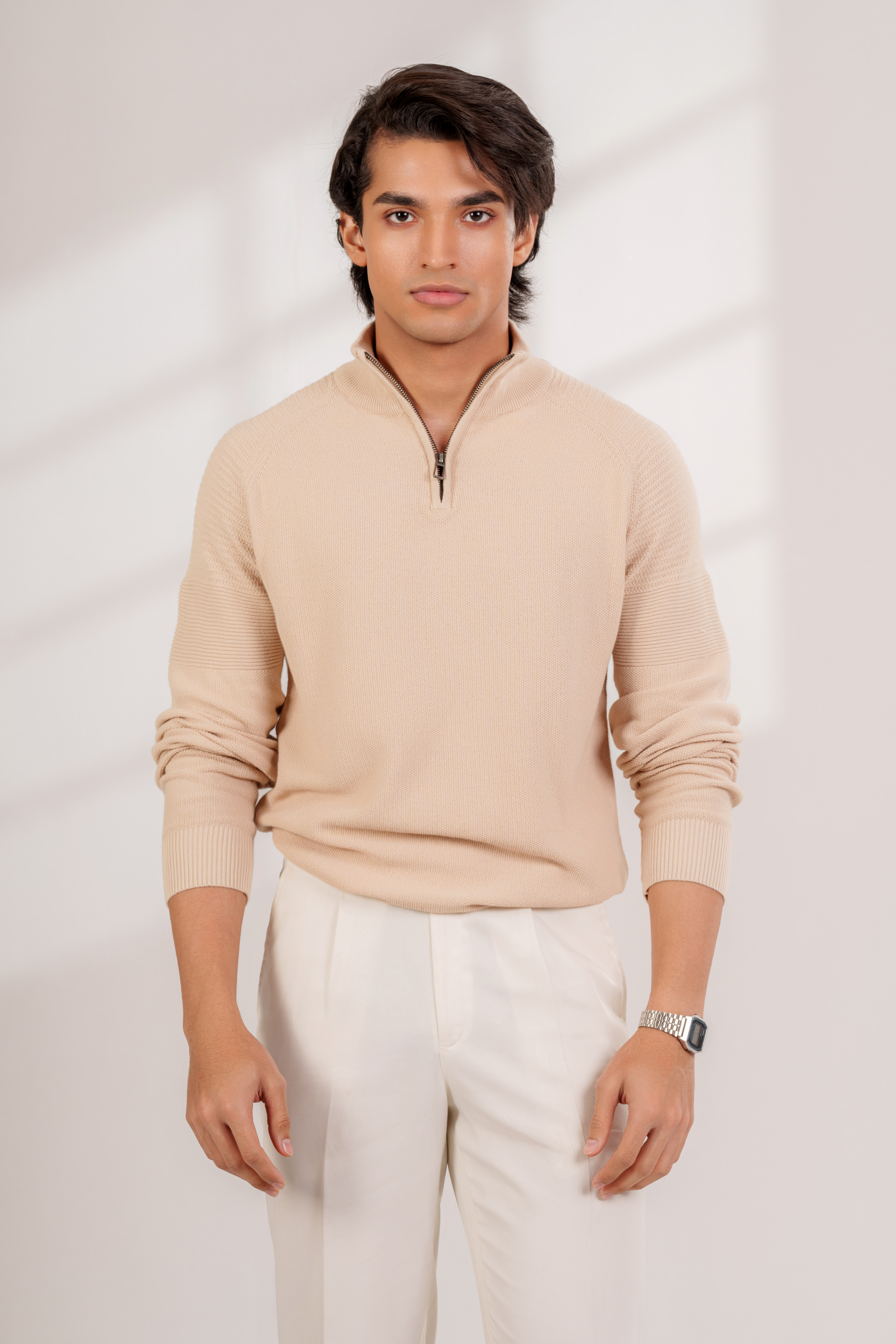 Quarter-Zip Sweater Beige