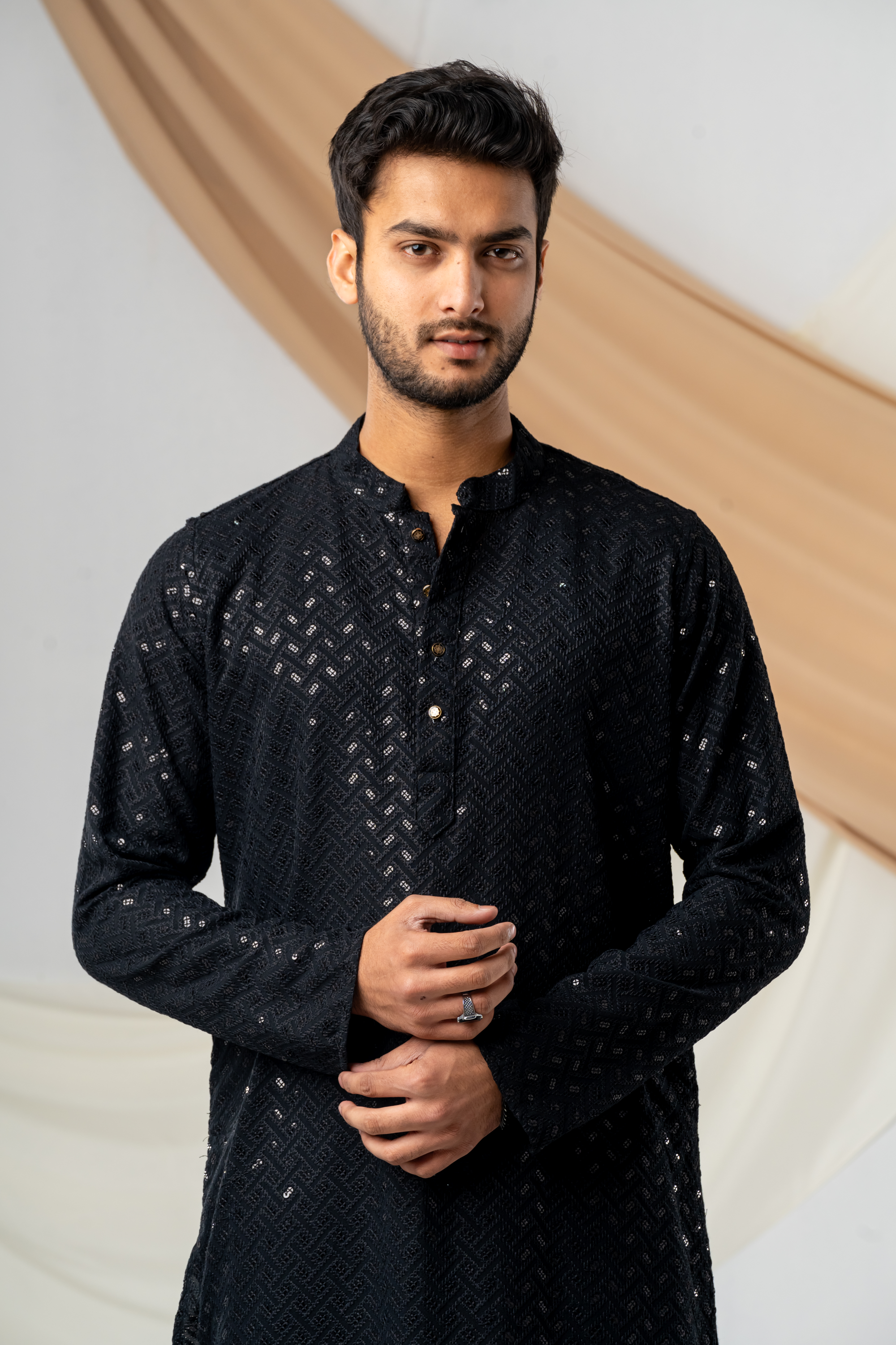 Feisal Embroidered  Punjabi in Jet Black