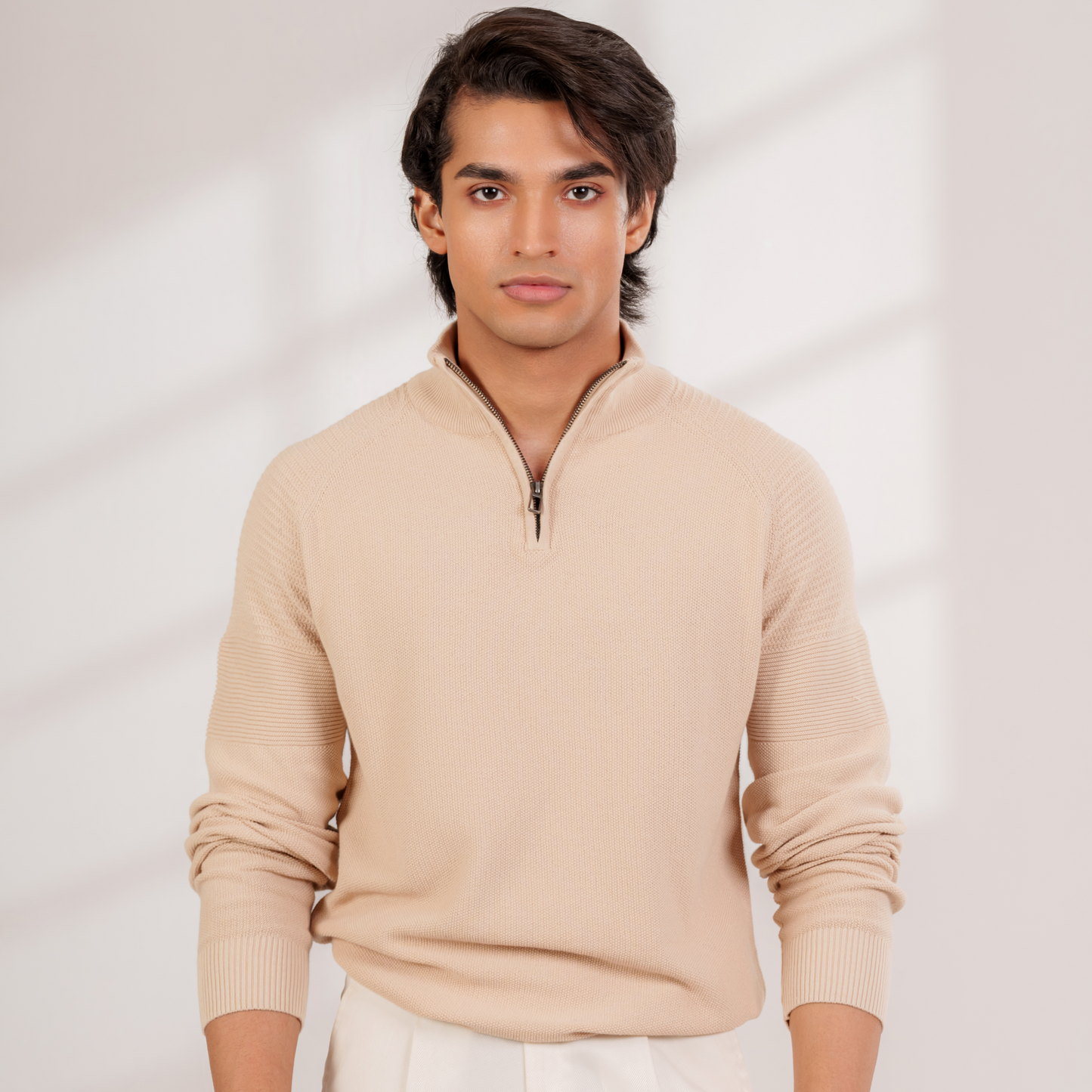 Quarter-Zip Sweater Beige