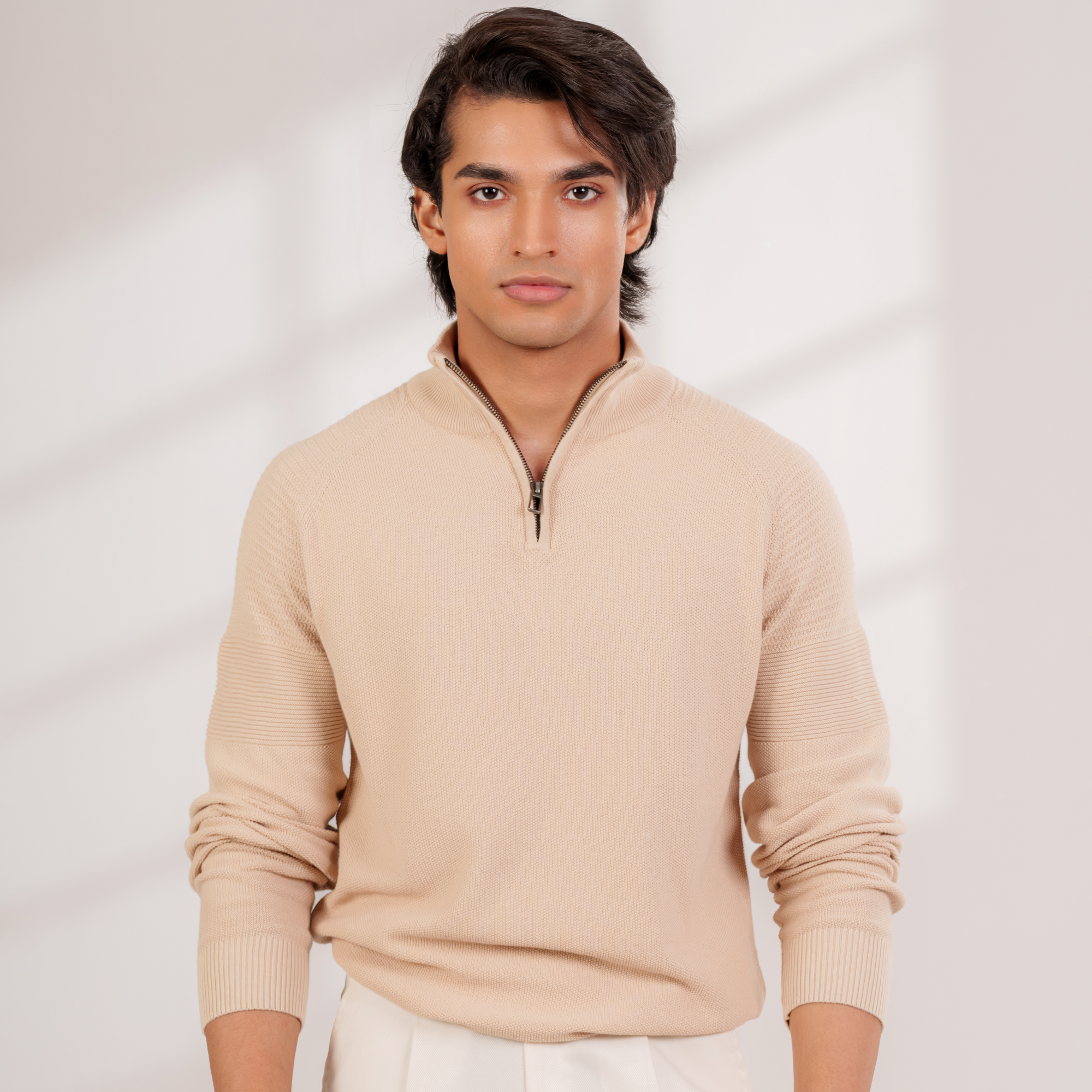 Quarter-Zip Sweater Beige