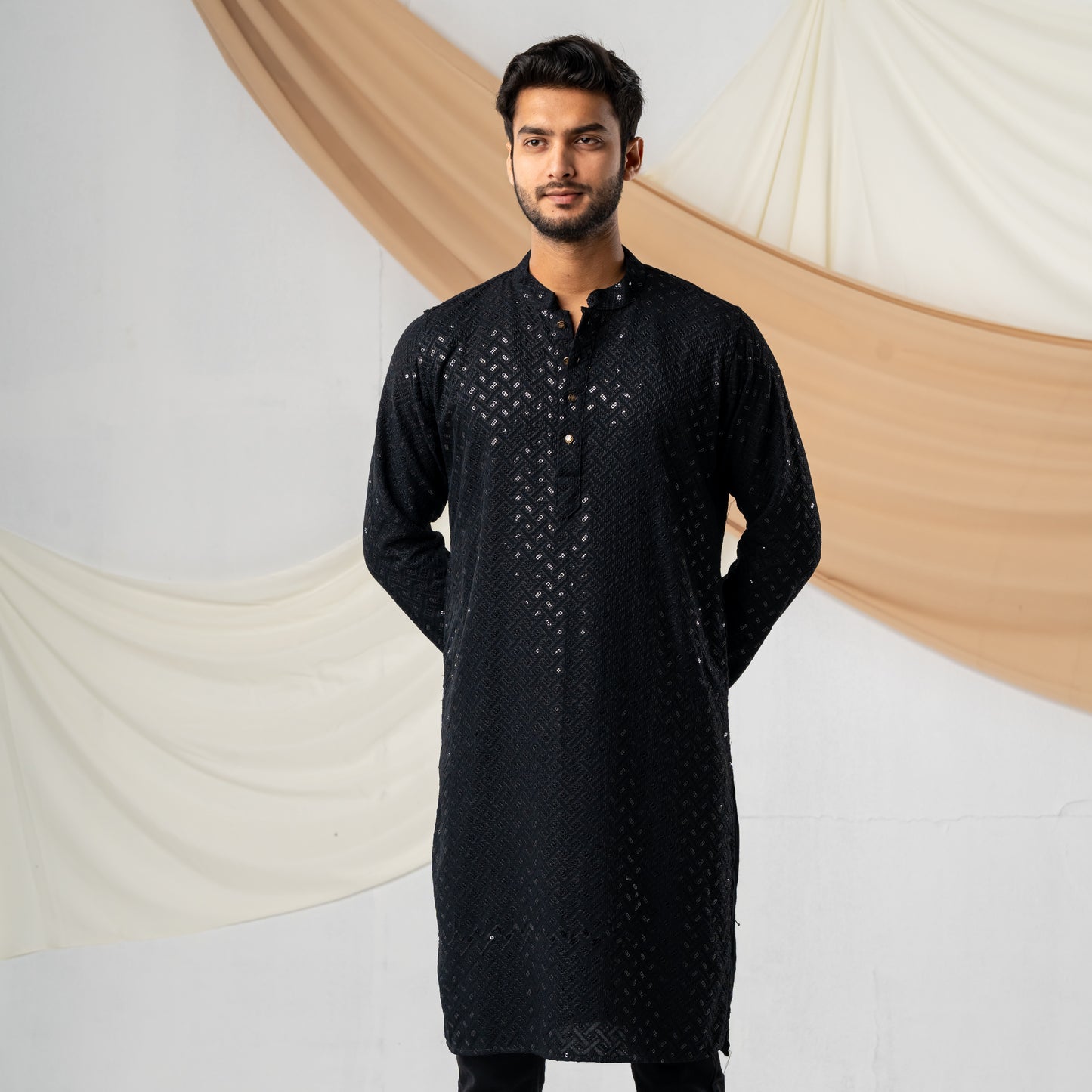 Feisal Embroidered  Punjabi in Jet Black