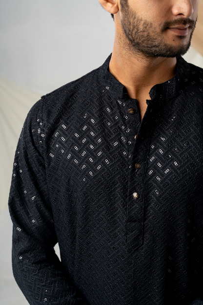 Feisal Embroidered  Punjabi in Jet Black