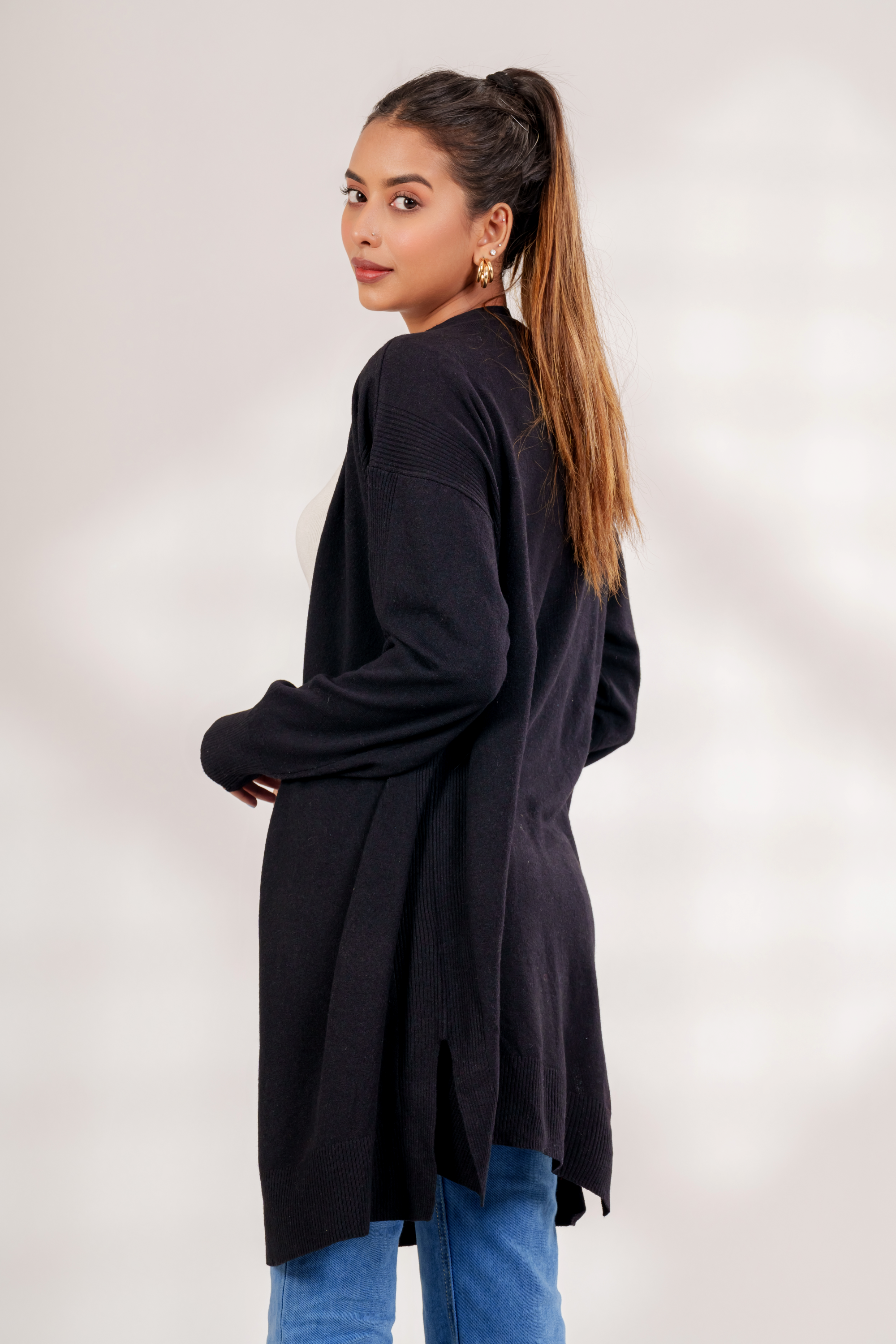 Black longline cardigan