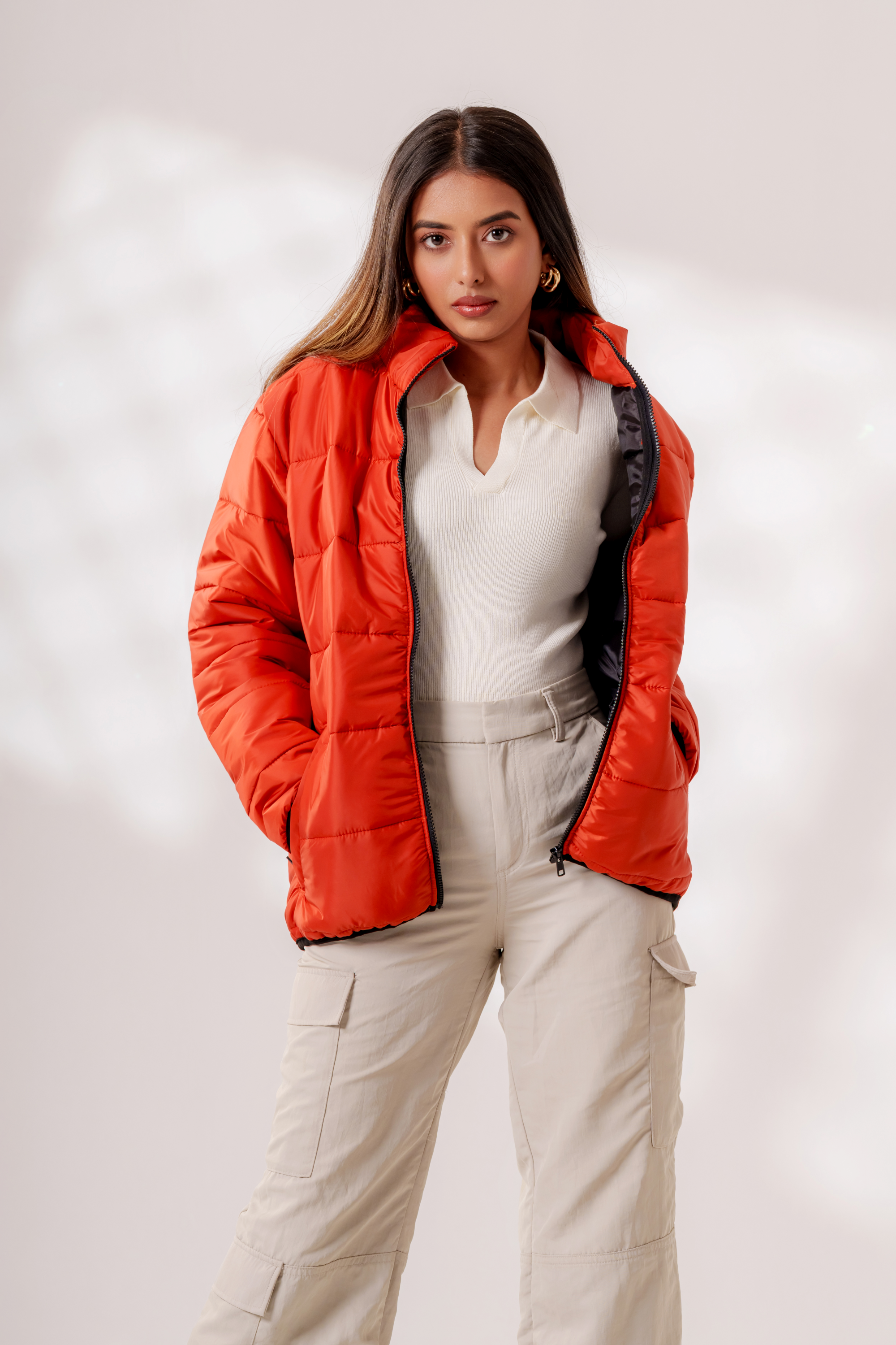 Oxford Puffer Jacket in Rust Orange