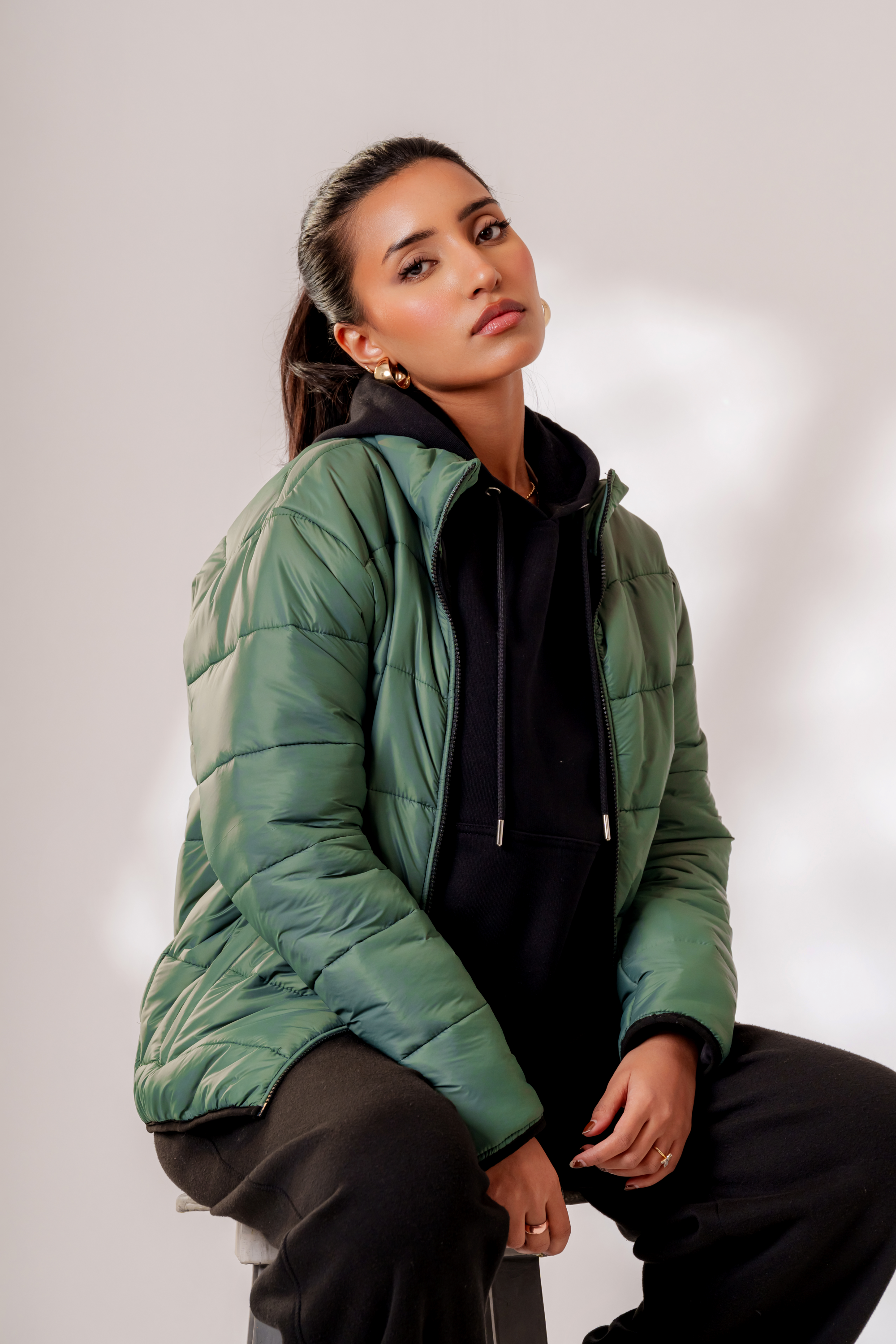 Oxford Puffer Jacket in Forest Green