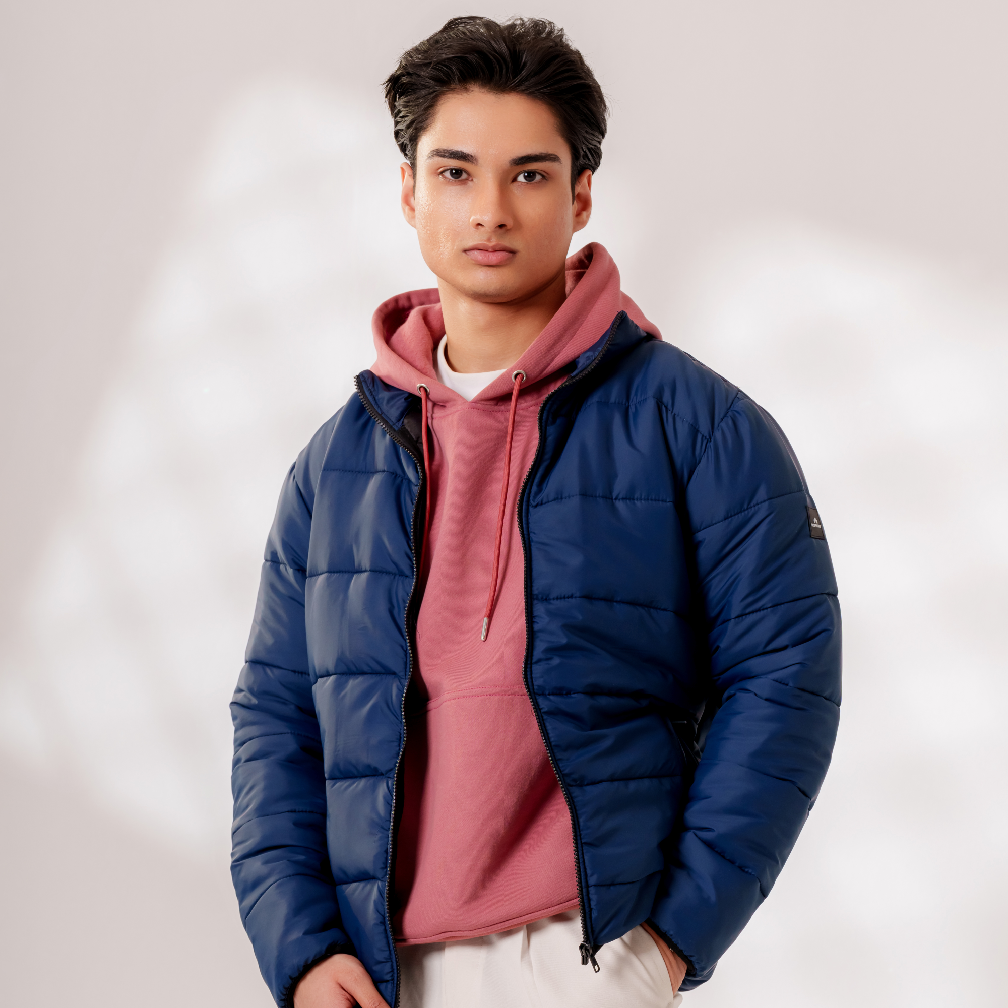 Oxford Puffer Jacket in Navy Blue