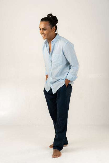 Light Blue Linen Effect Shirt