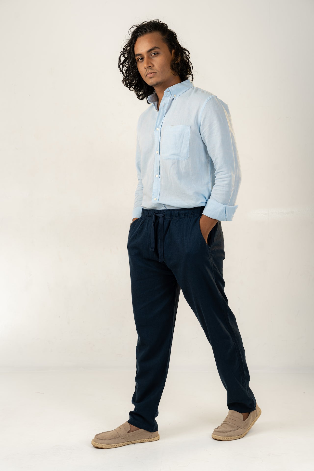 Light Blue Linen Effect Shirt