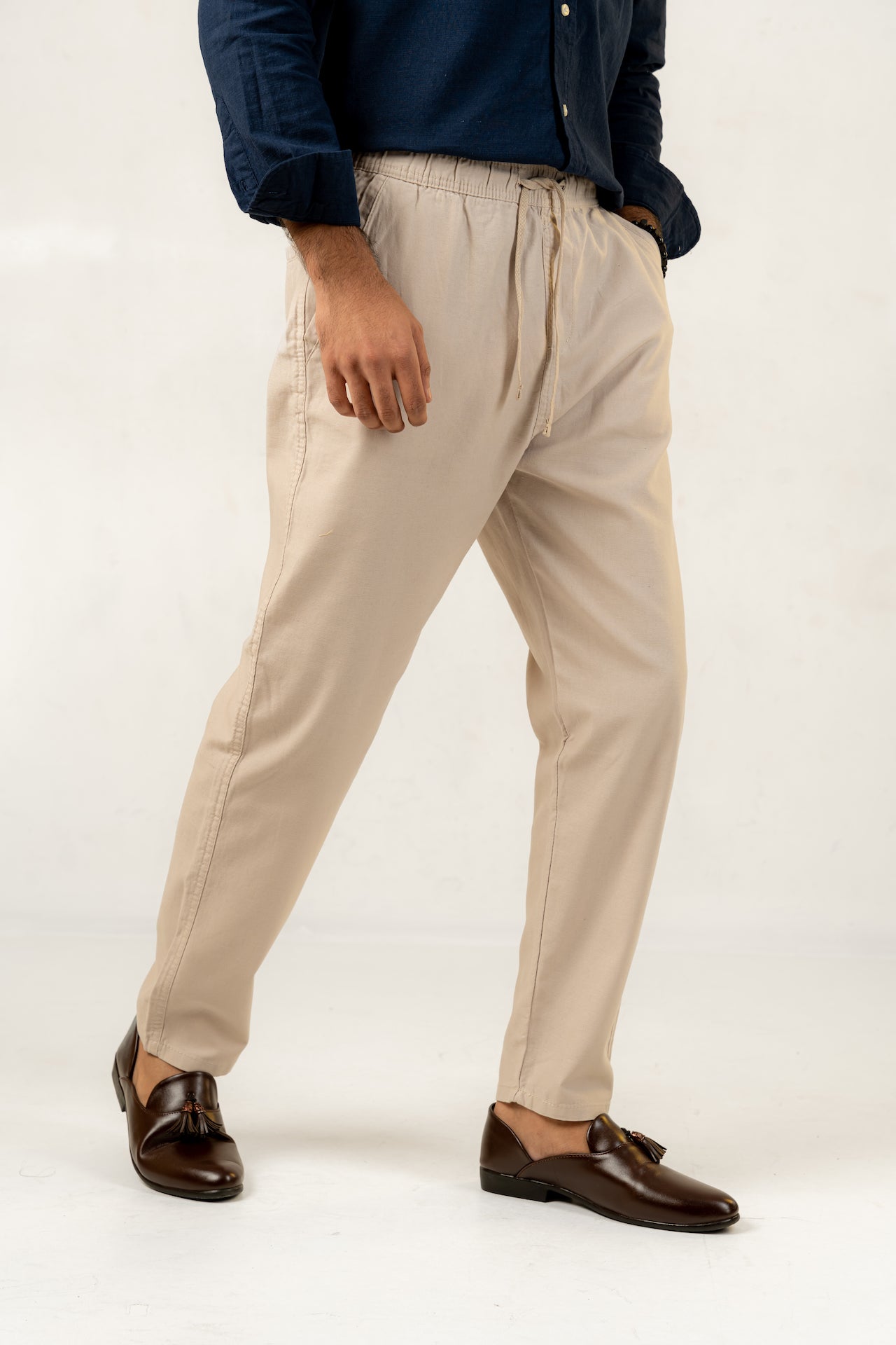 Unisex Beige Linen Effect Joggers