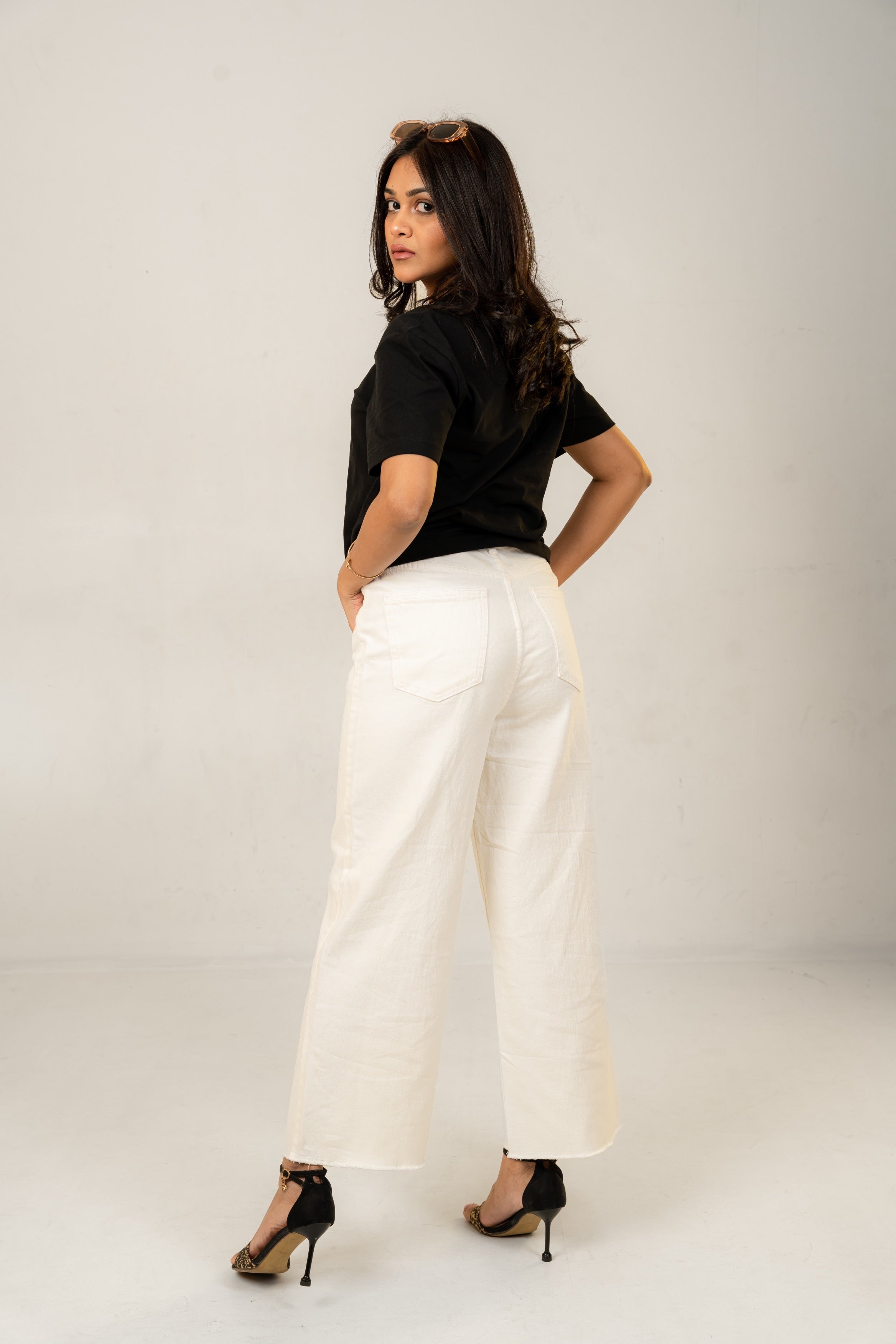 White Frayed Wide-Fit Jeans