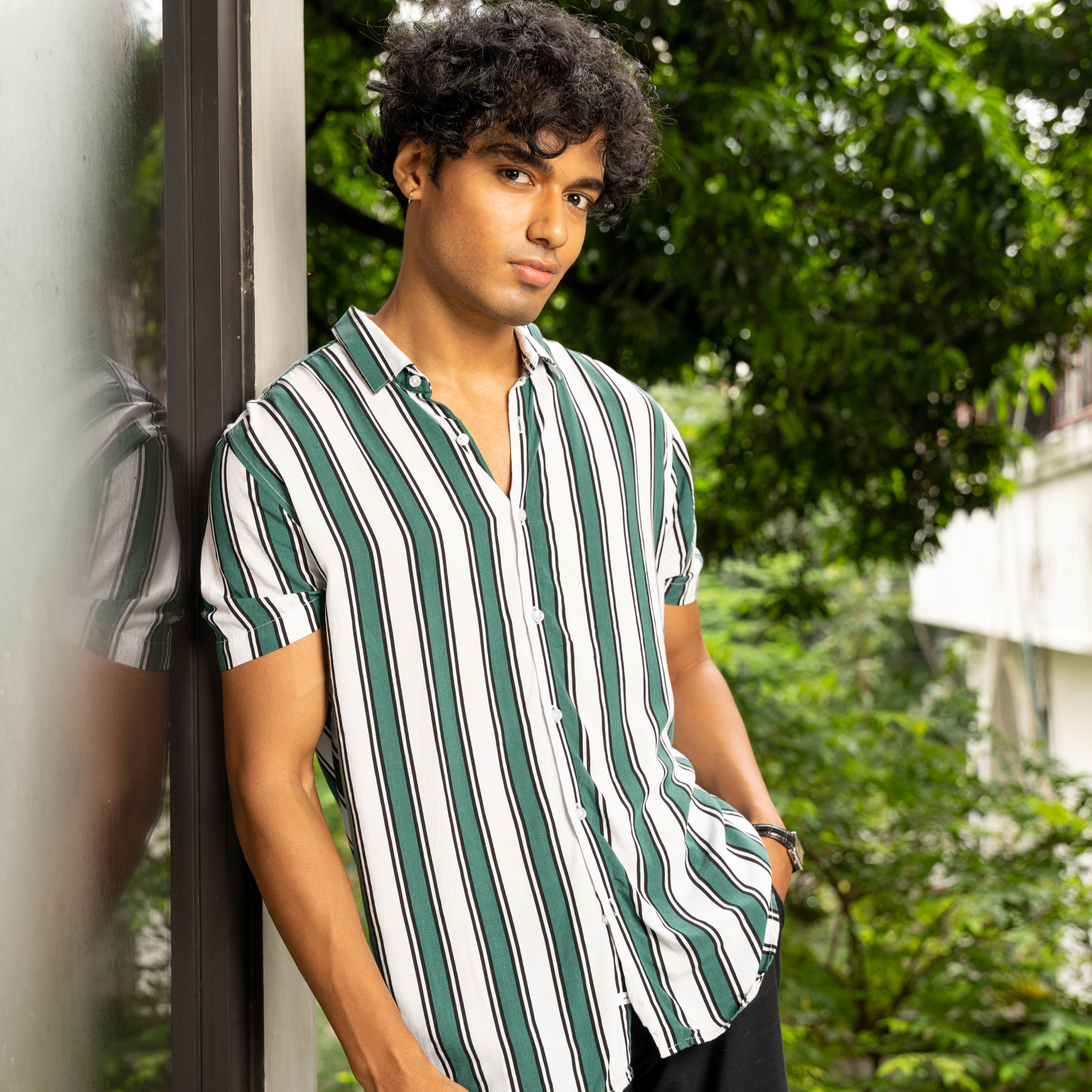 Green Bold Striped Shirt