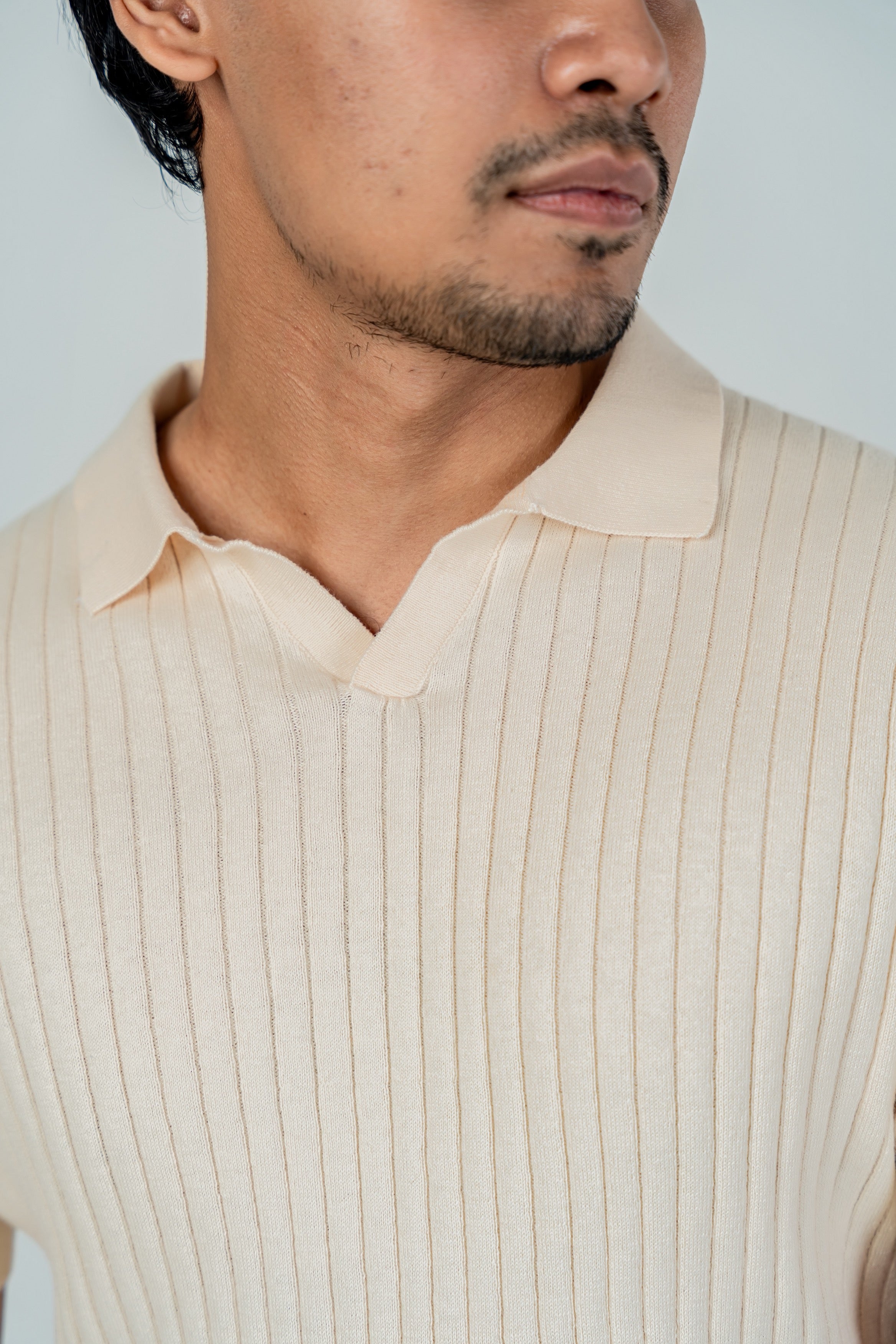 Textured Luxury Knit Polo in Ivory