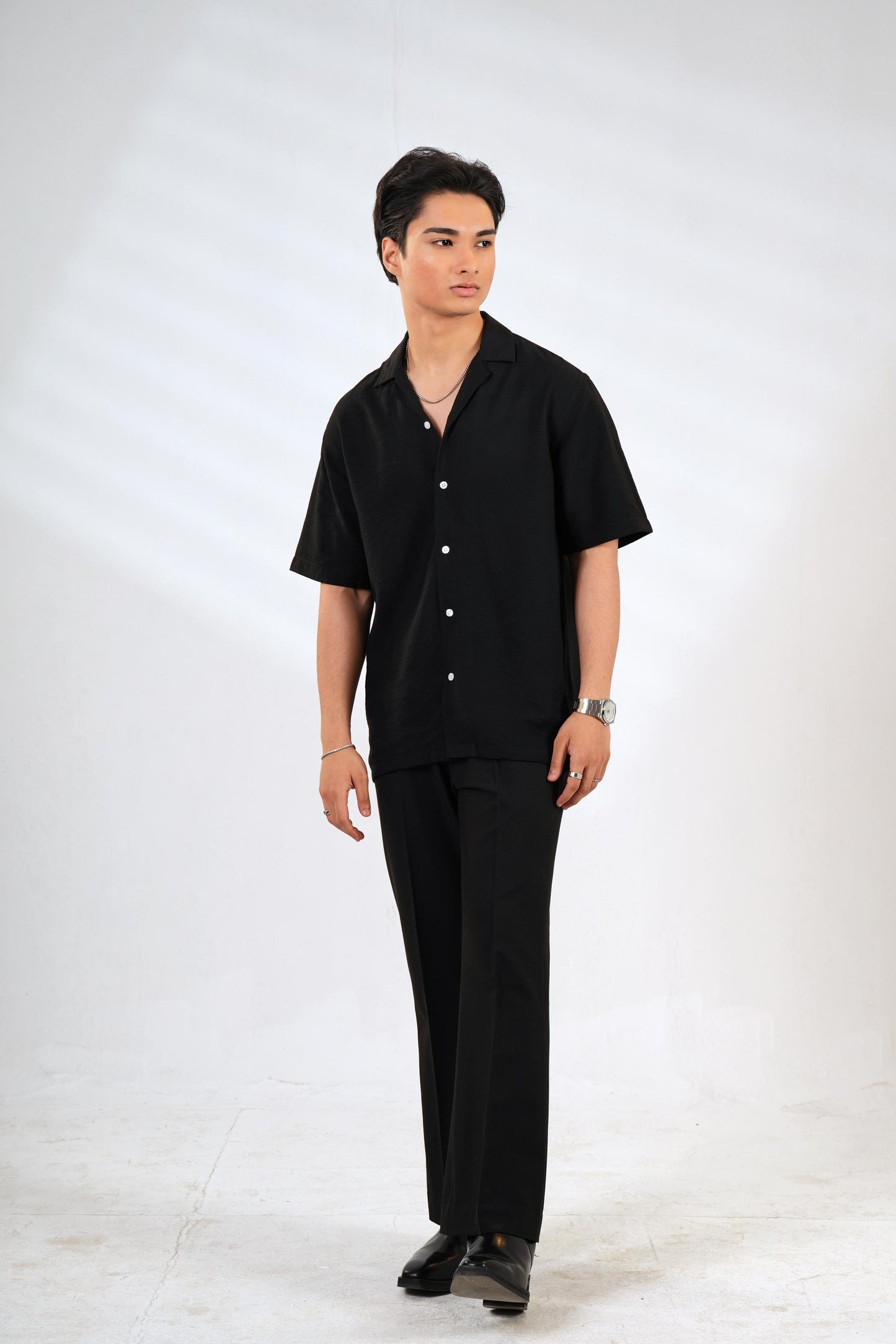 Black Textured Drape Shirt