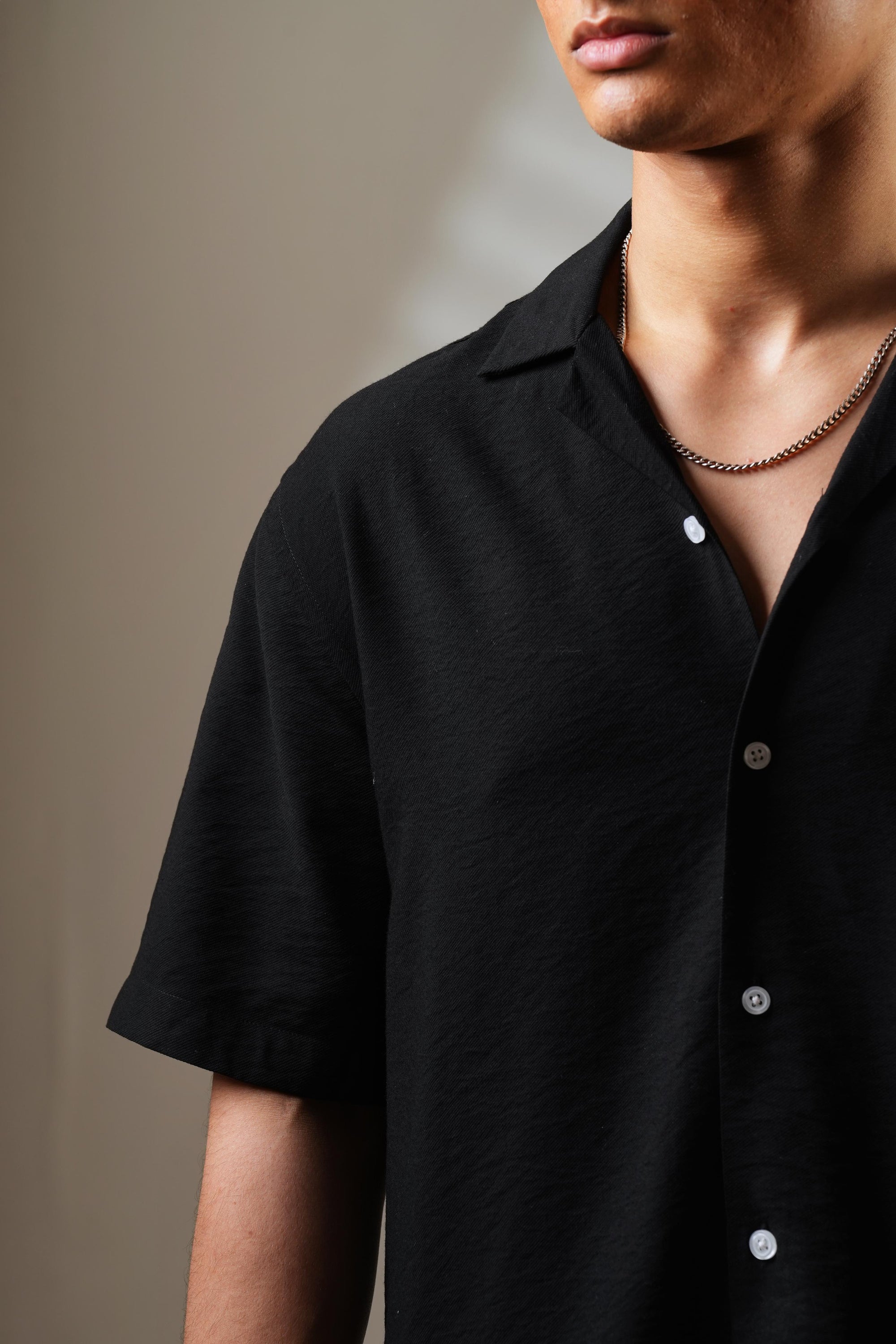 Black Textured Drape Shirt