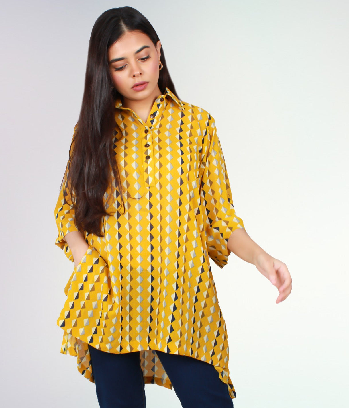 Mustard Aztec Kurti - Bosphorus Fashion