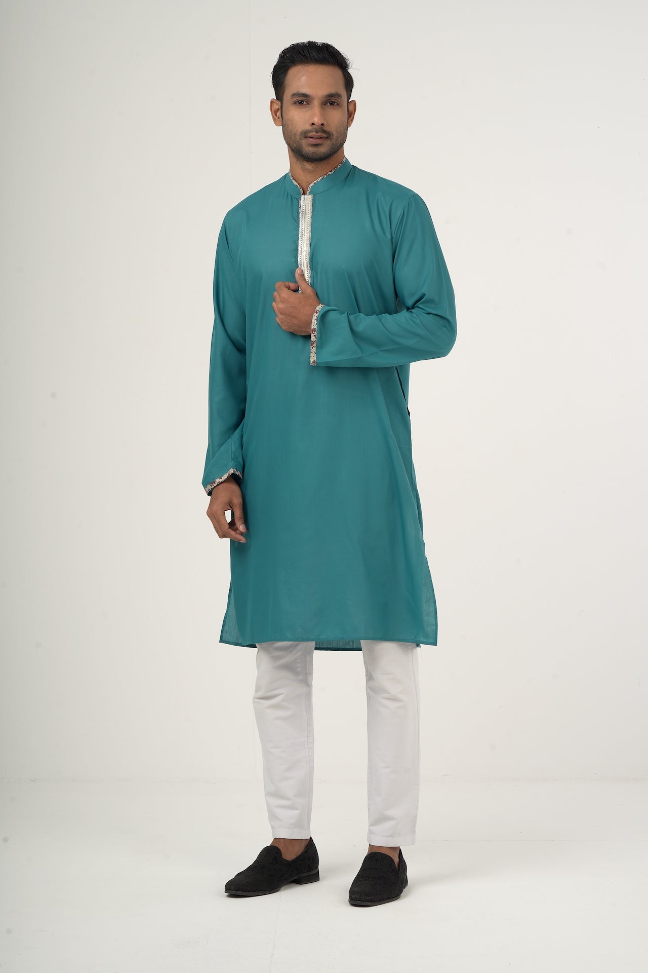 Teal Signature Embroidered Punjabi - Bosphorus Fashion Ltd.