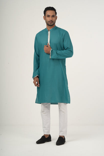 Teal Signature Embroidered Punjabi - Bosphorus Fashion Ltd.