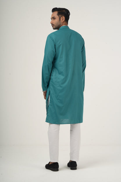 Teal Signature Embroidered Punjabi - Bosphorus Fashion Ltd.