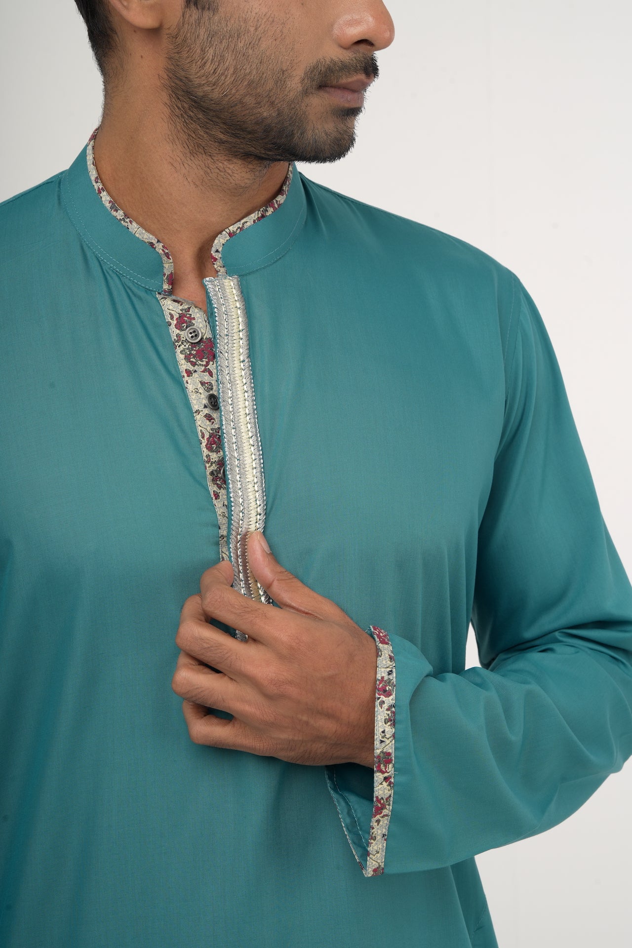 Teal Signature Embroidered Punjabi - Bosphorus Fashion Ltd.