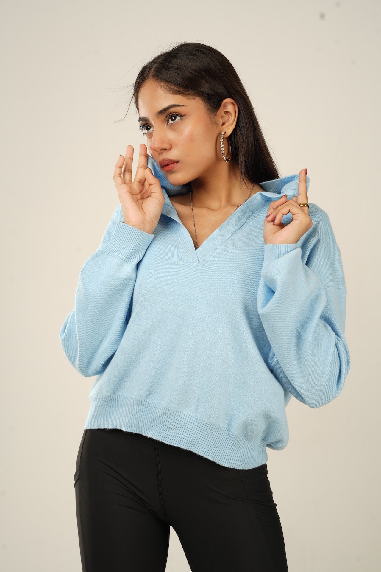 Blue Oversized Polo Sweater - Bosphorus Fashion Ltd.