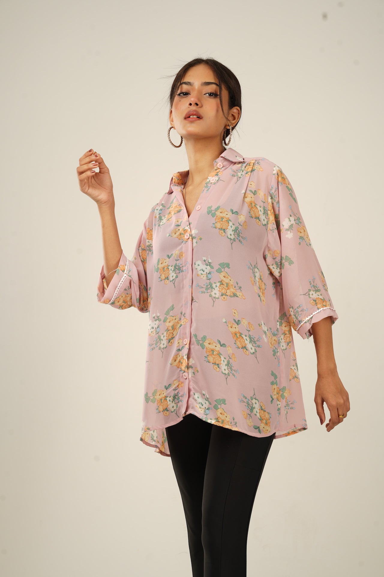 Blush Oversized Printed Shirt - Bosphorus Fashion Ltd.