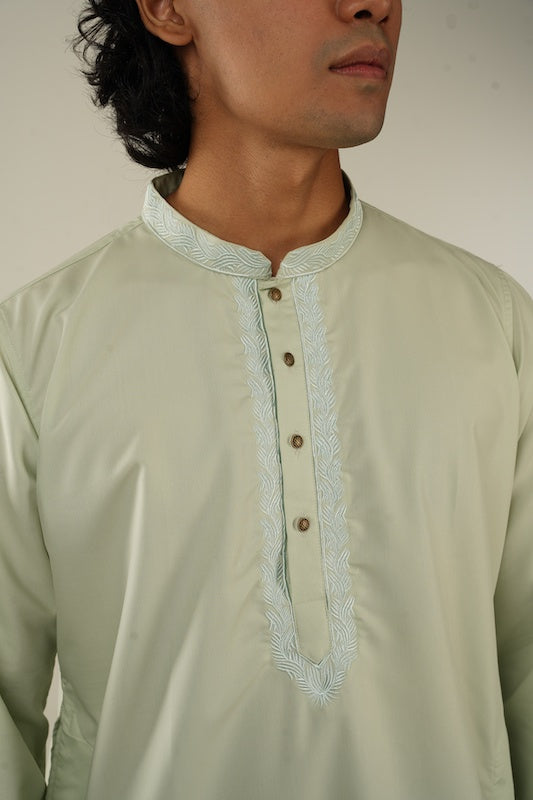 Mansour Embroidered Panjabi in Mint Green - Bosphorus Fashion Ltd.