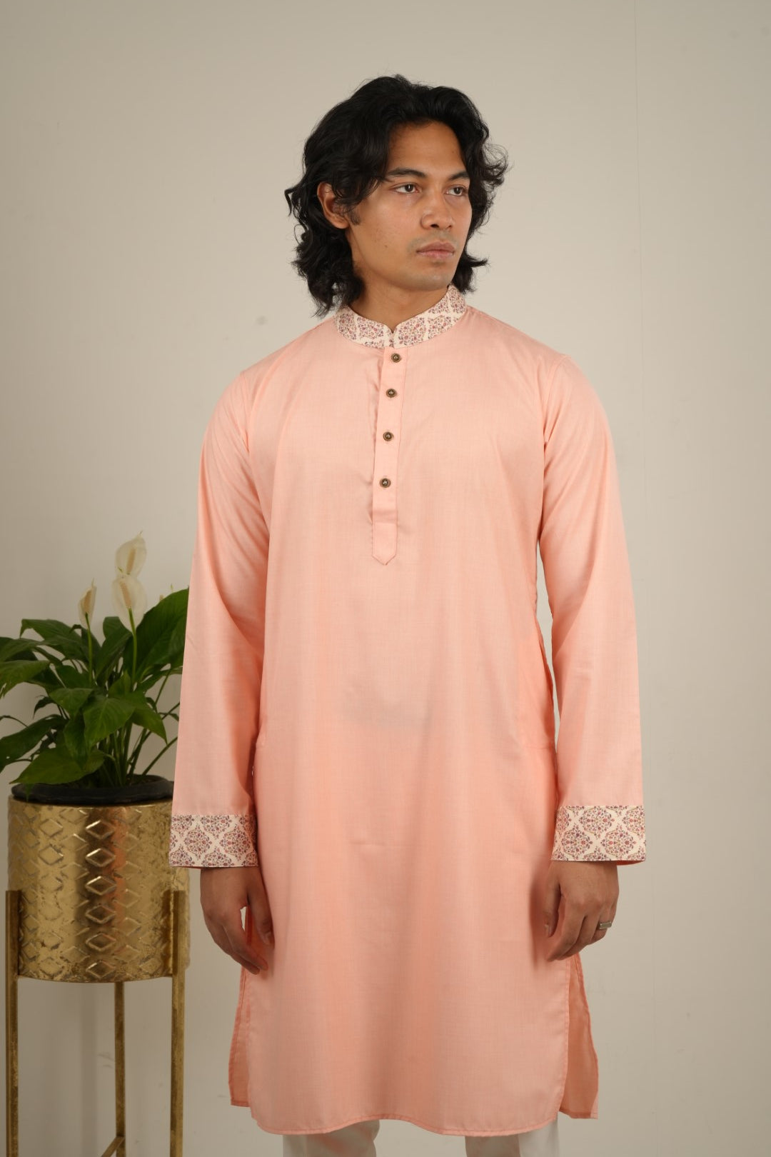 Zayen Mughal Kurta in Pale Peach - Bosphorus Fashion Ltd.
