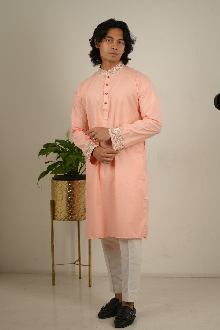 Zayen Mughal Kurta in Pale Peach - Bosphorus Fashion Ltd.
