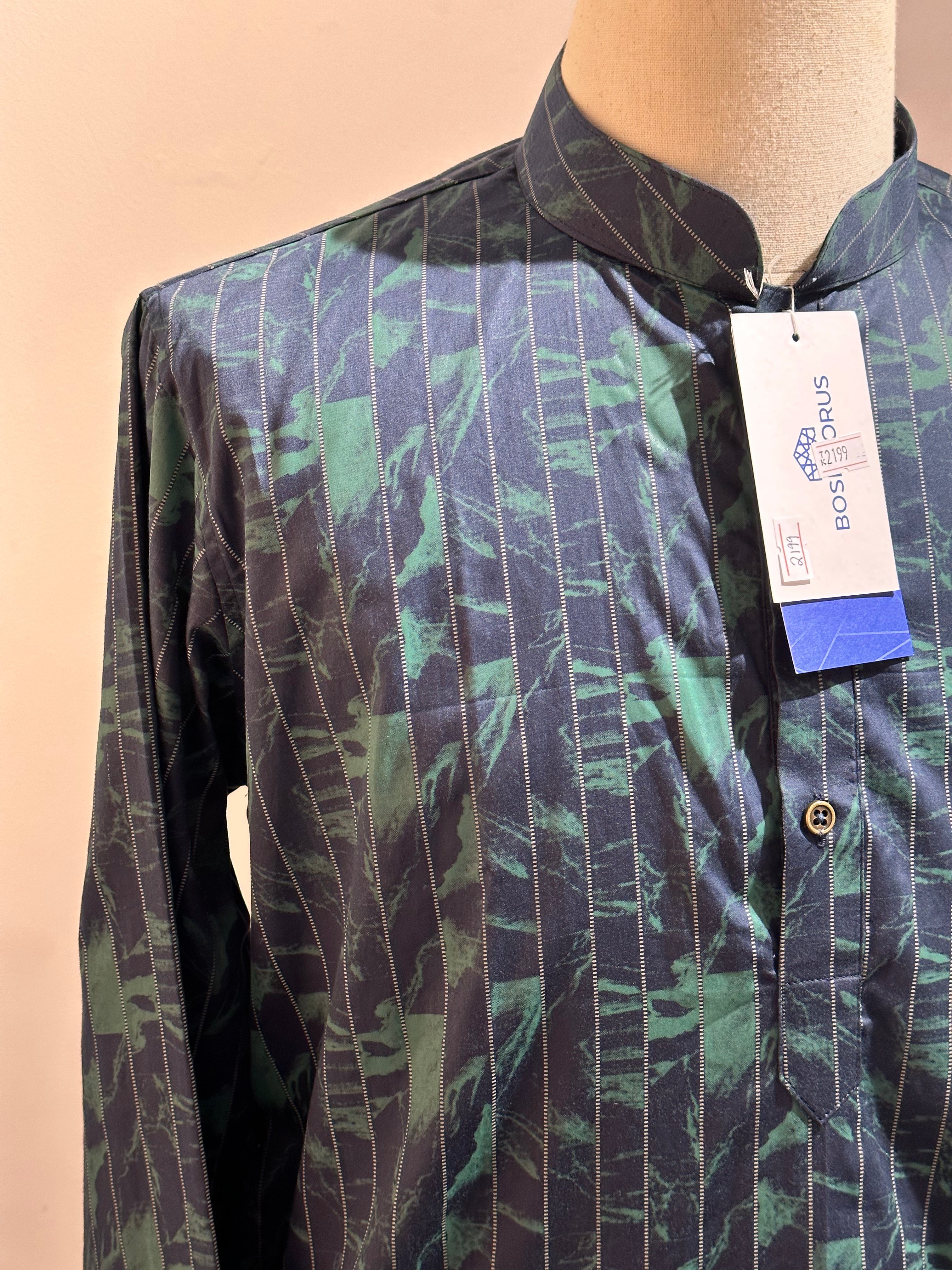 Abstract Leafy Panjabi in Navy - Bosphorus Fashion Ltd.